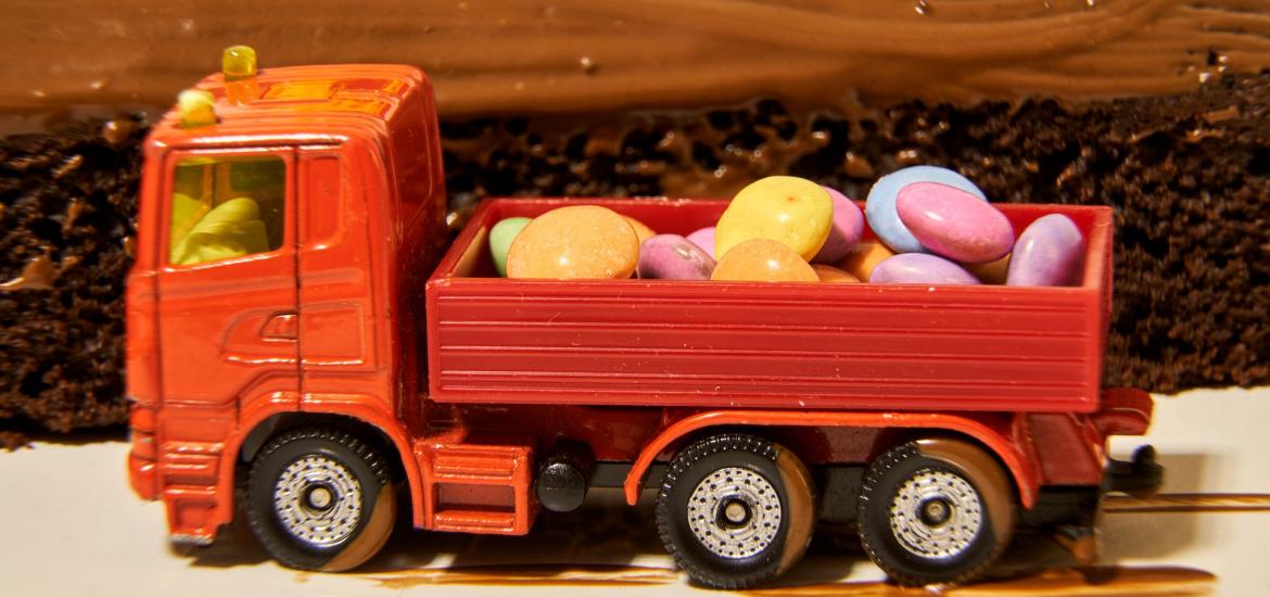 dump truck with candy in the back